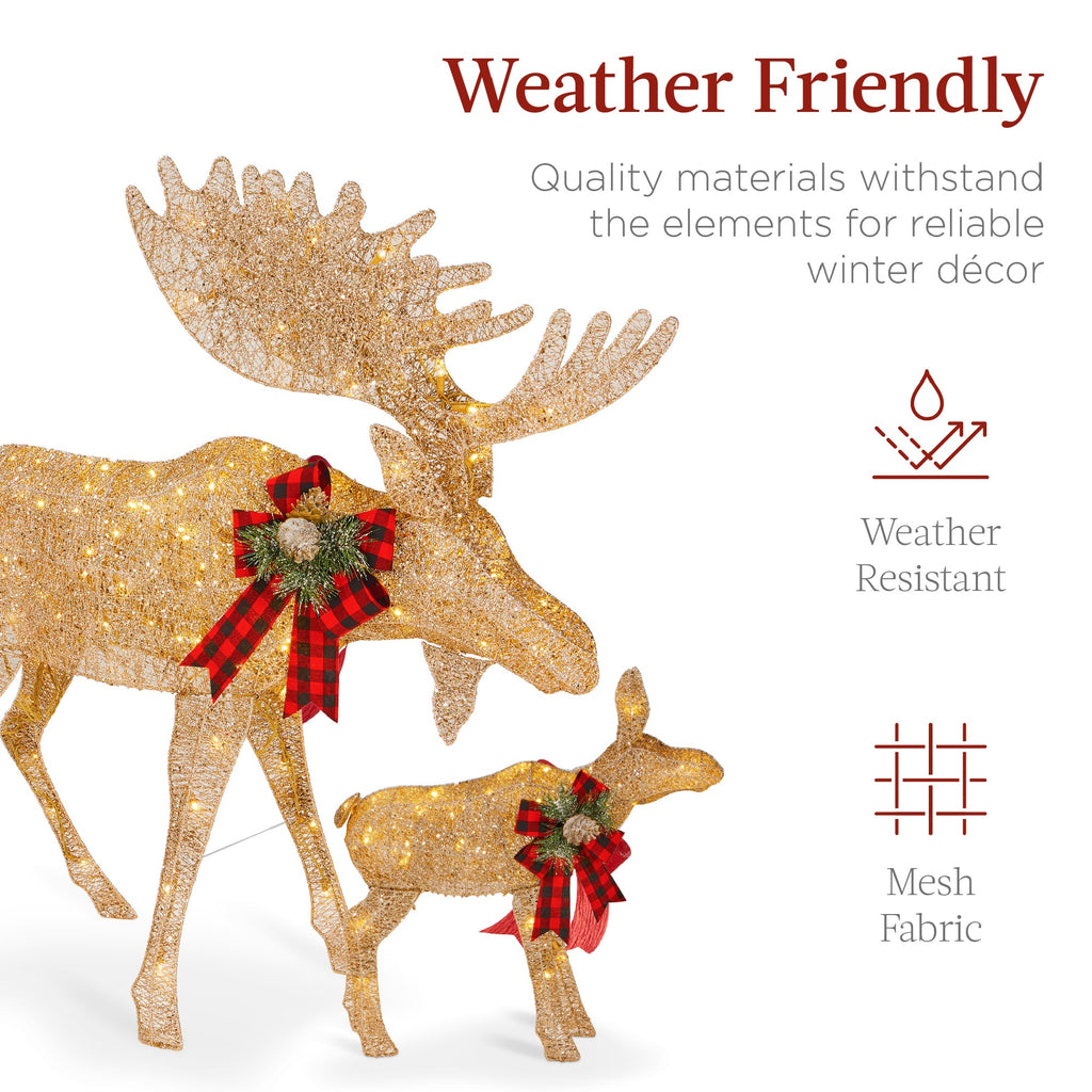 5ft 2-Piece Moose Family Lighted Outdoor Christmas Decor Set with LED Lights for festive seasonal decorating
