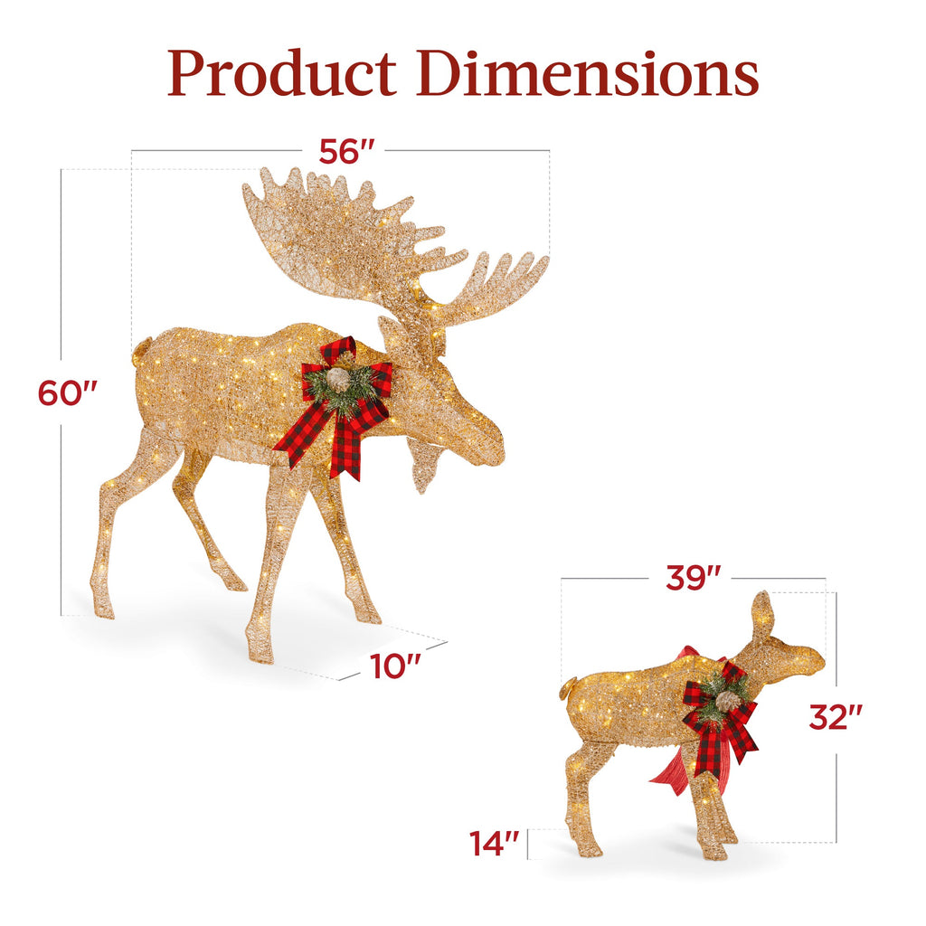 5ft 2-Piece Moose Family Lighted Outdoor Christmas Decor Set with LED Lights for festive seasonal decorating