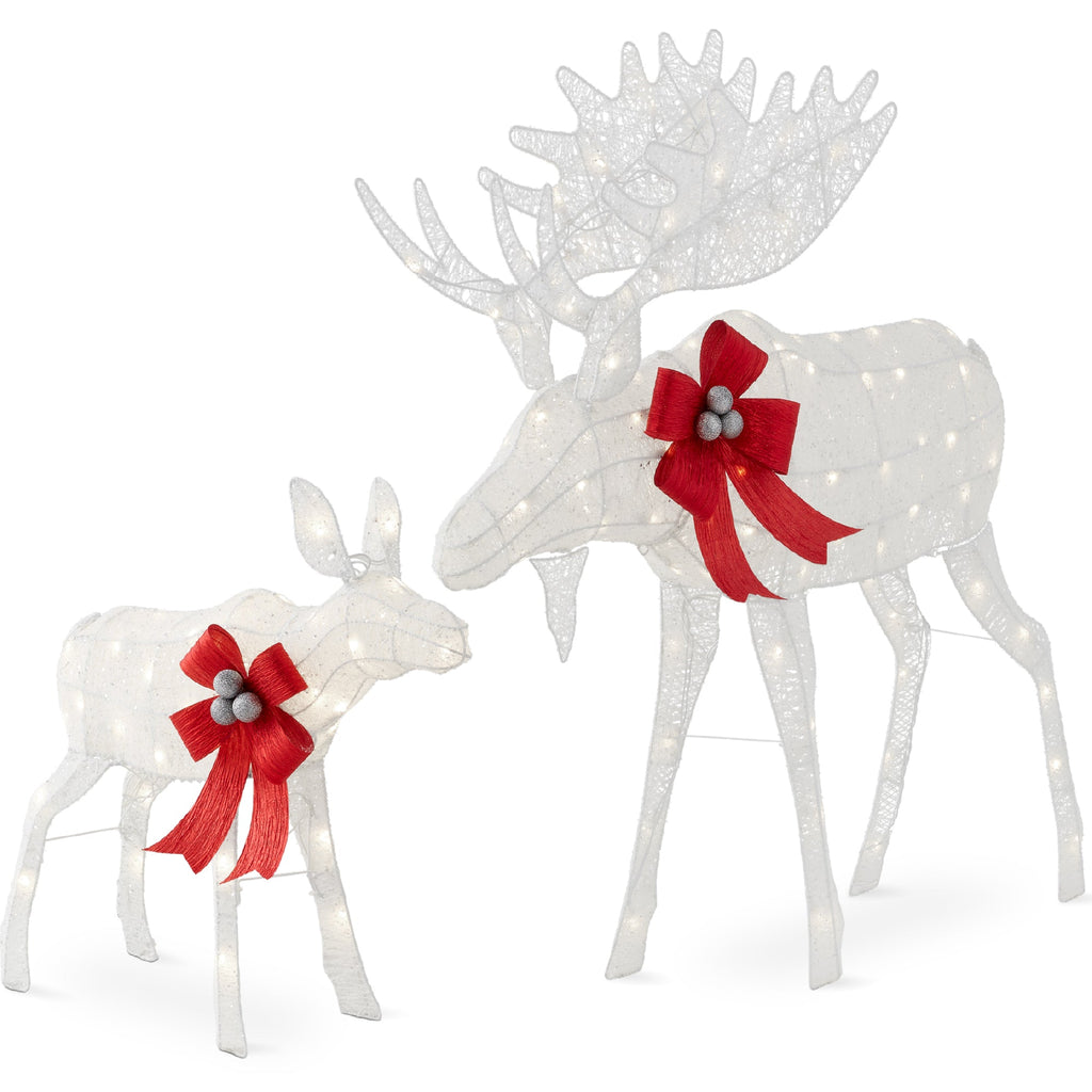 5ft 2-Piece Moose Family Lighted Outdoor Christmas Decor Set with LED Lights for festive seasonal decorating