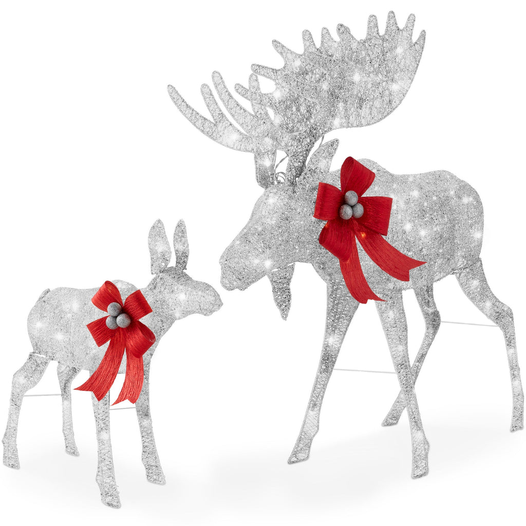 5ft 2-Piece Moose Family Lighted Outdoor Christmas Decor Set with LED Lights for festive seasonal decorating