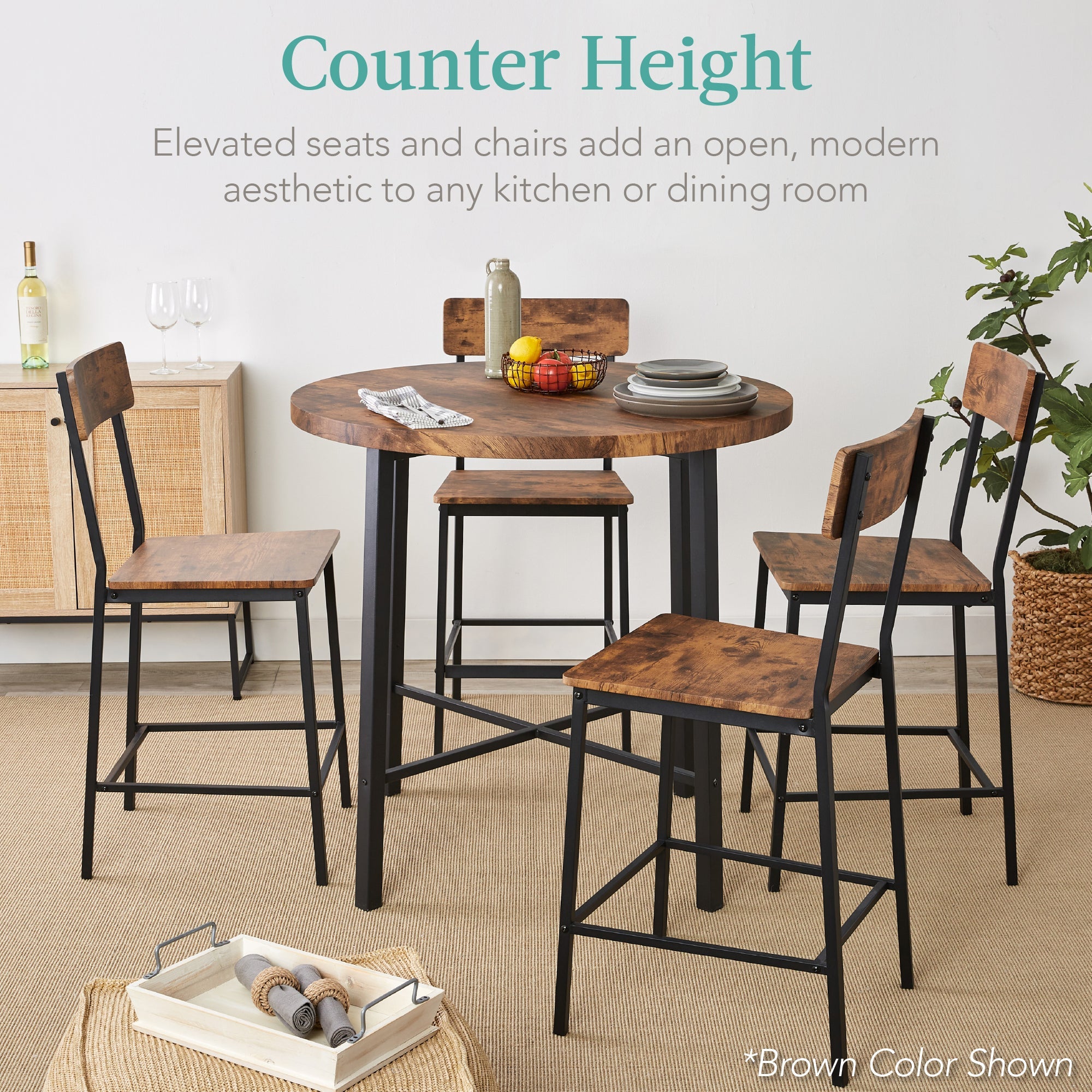 5-Piece Modern Round Counter Height Dining Set with 4 Chairs for comfortable home living