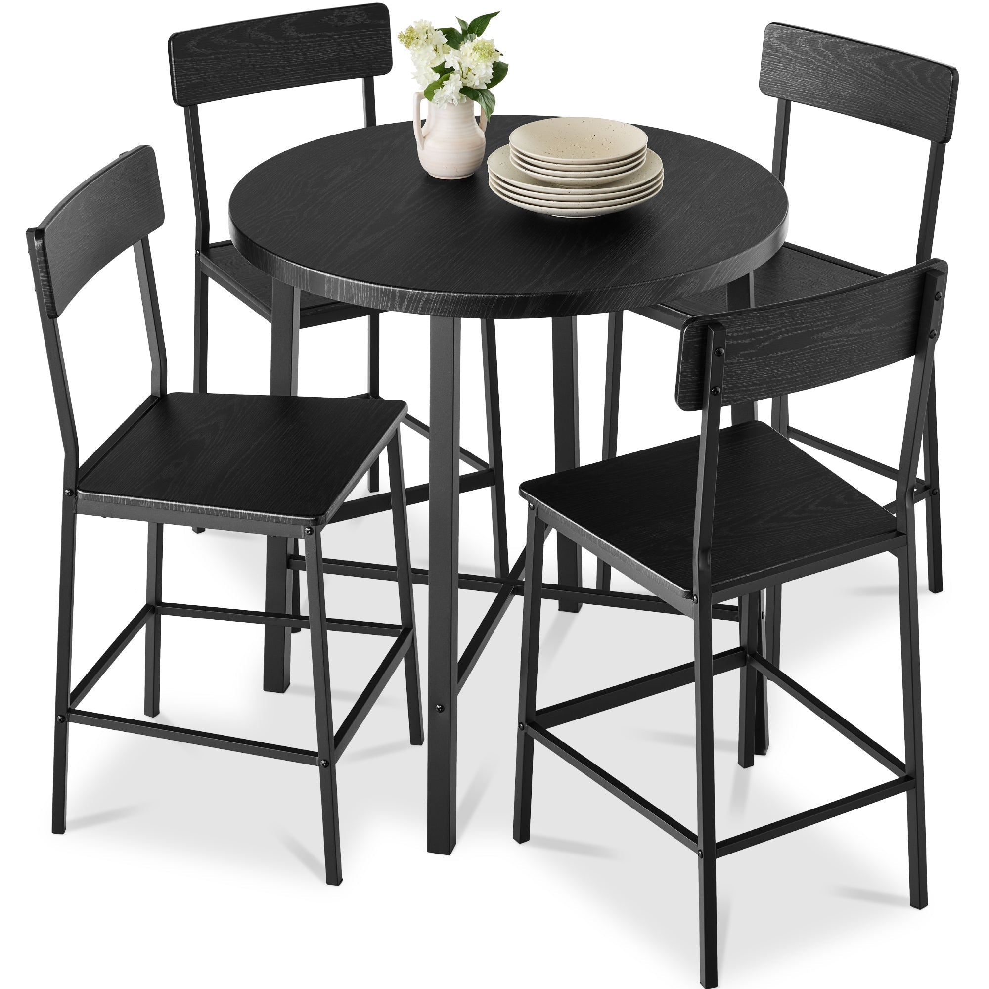 5-Piece Modern Round Counter Height Dining Set with 4 Chairs for comfortable home living